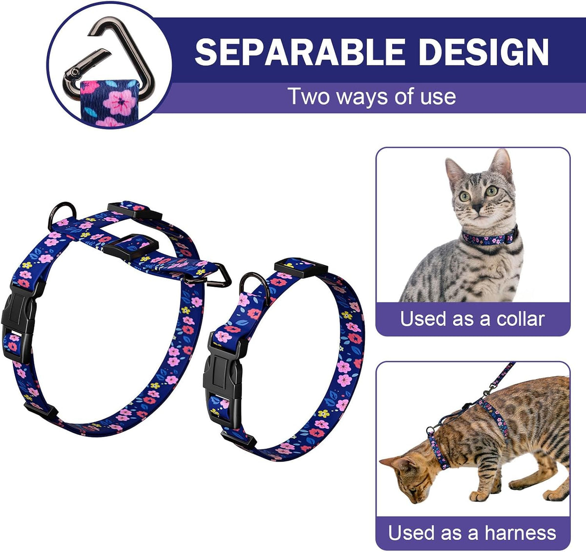 Hikiko Cat Harness and Leash Set 3 in 1 Adjustable Cat Collar