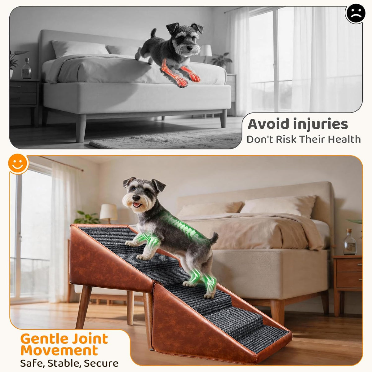 Dog Stairs & Ramp for High Bed & Couch,22.8" 6-Step Foldable Split Ottoman