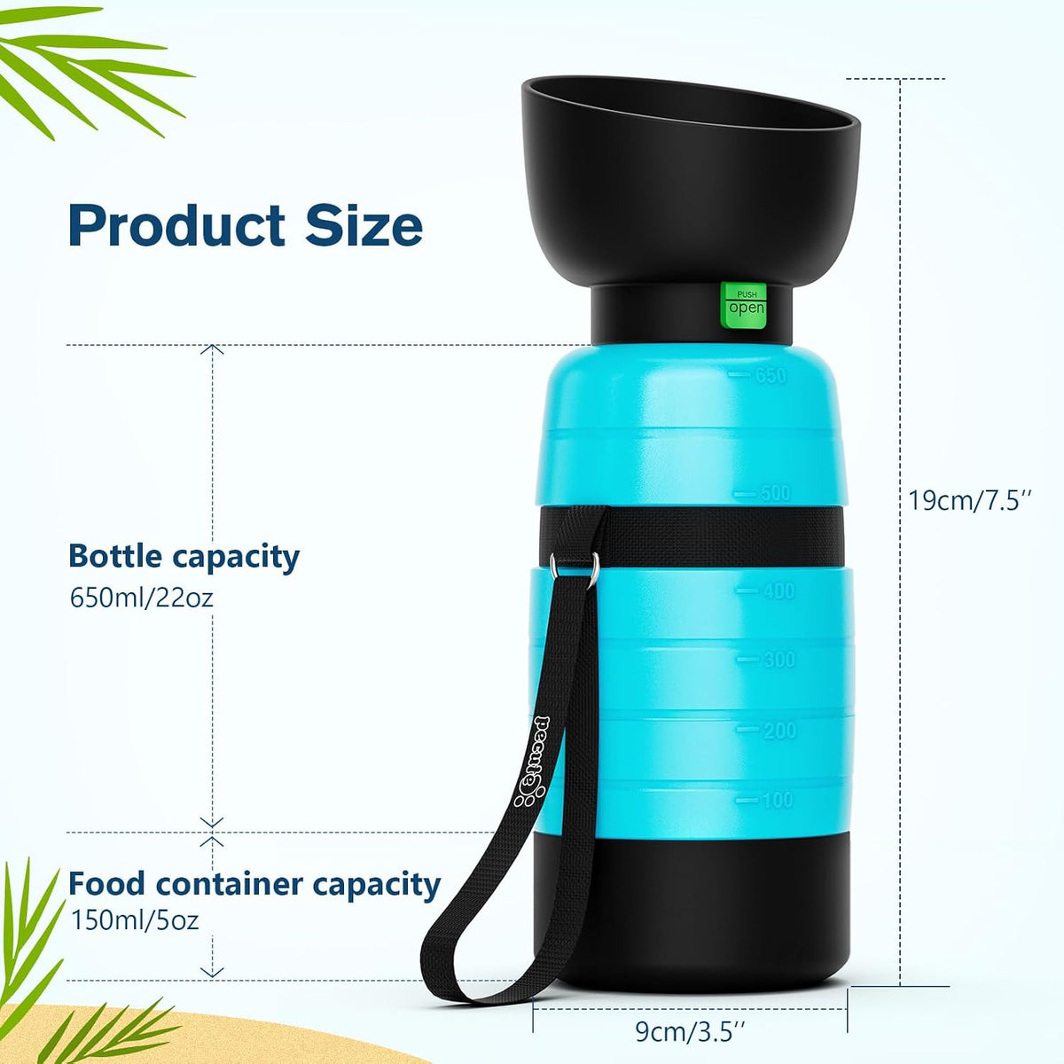 Pecute Upgraded 22 oz Dog Water Bottle with 5 oz Food Container, Portable Dog Travel Water Bottle Dispenser, Leakproof, BPA Free, Lightweight, Pet Water Bottle Bowl for Outdoor Walking Hiking Camping | Portable, Leakproof, BPA Free, Foldable bowl, Ligh...