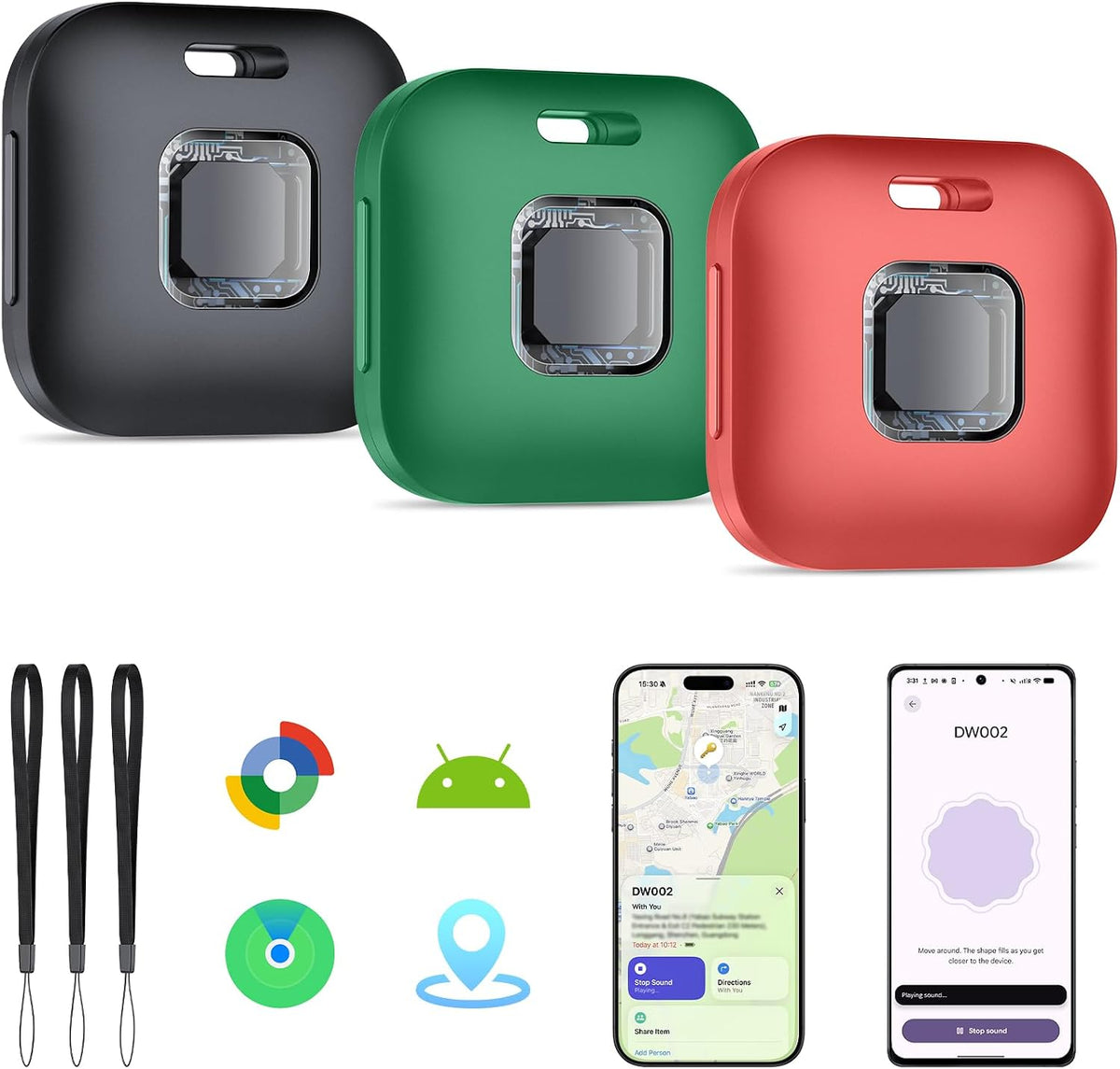 Hoxe Air Tracker Tags-3 Pack for iOS & Android, Smart Tag for Key, Bag, Pet