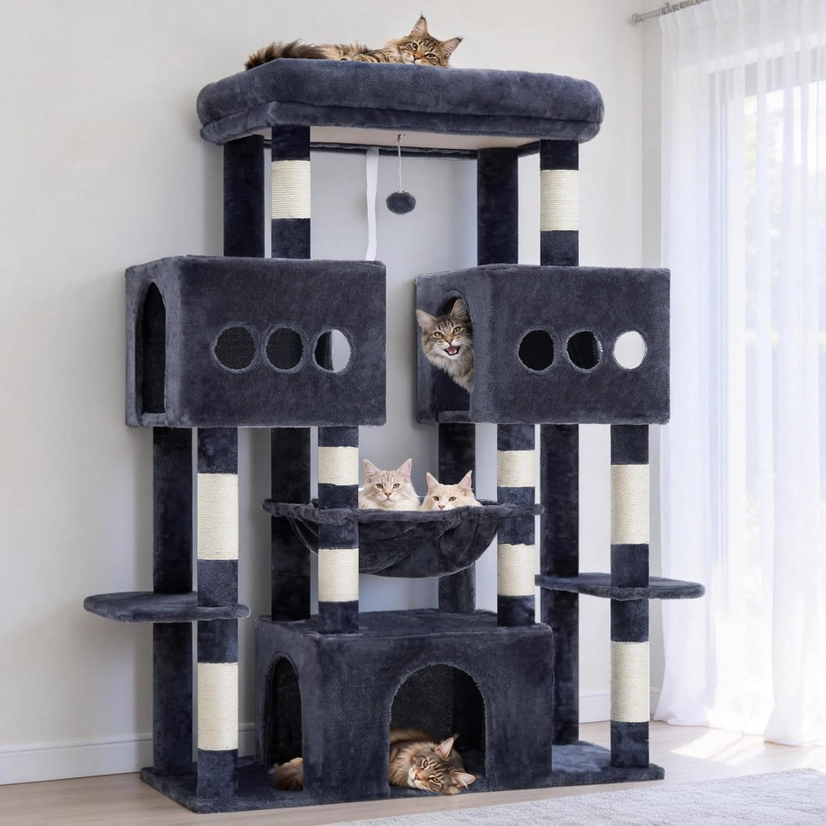 Hey-brother Cat Tree Tower with Sturdy Wide Base, Large Platforms, MPJ083G