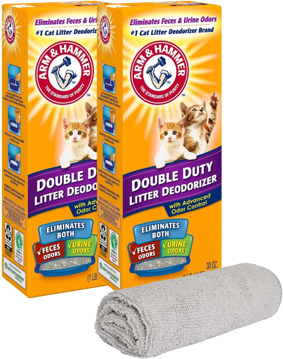 PURPUR Cloth and Litter Baking Soda Double Duty Cat Litter Deodorizer, 30 OZ (2 Boxes) Bundle