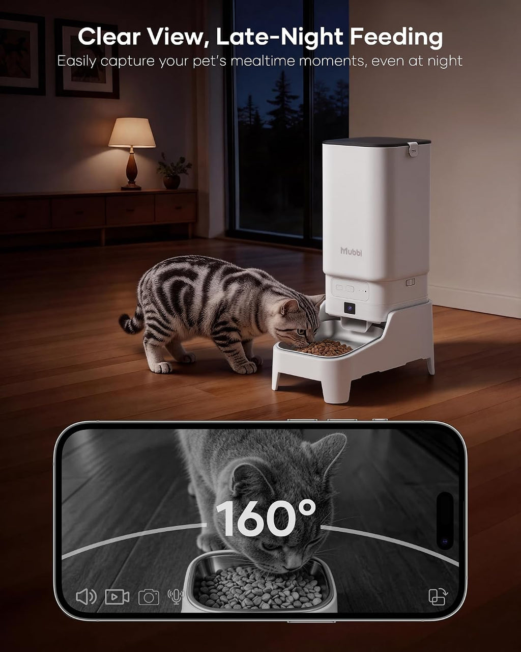 Automatic Cat Feeder with Camera - 7L/29 Cups Auto Dog Feeder with Large Food Tray & 1080P Night Vision, Elevated Bowl, 2-Way Audio, 10s Voice Recording, 5G WiFi Timed Cat Food Dispenser, 1-15 Meals