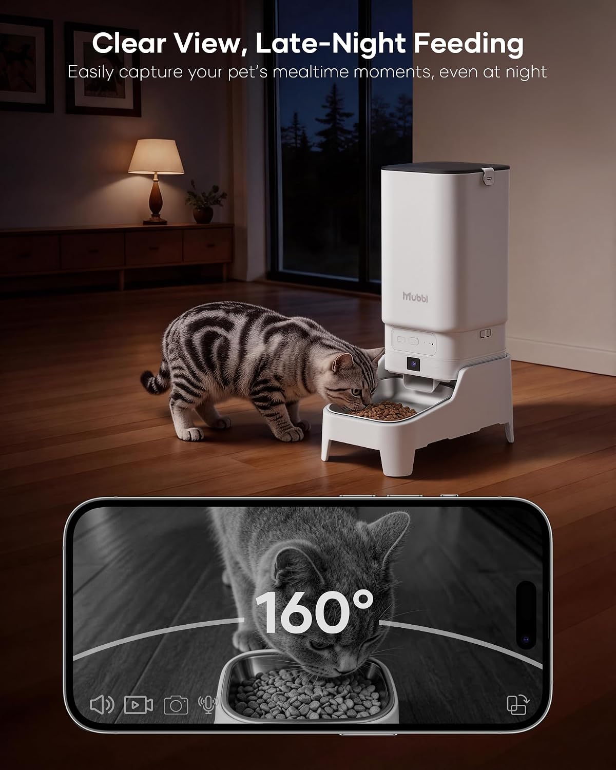 Automatic Cat Feeder with Camera - 7L/29 Cups Auto Dog Feeder with Large Food Tray & 1080P Night Vision, Elevated Bowl, 2-Way Audio, 10s Voice Recording, 5G WiFi Timed Cat Food Dispenser, 1-15 Meals