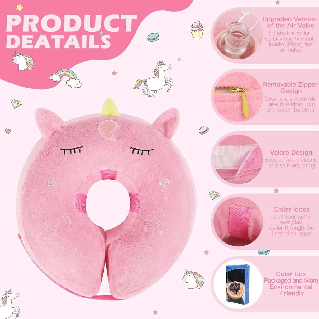 IEUUMLER Inflatable Recovery Dog Collar, Protective Donut Cone, Adjustable Soft Collar for Dog and Cat After Surgery Prevent from Biting & Scratching EU002 - Unicorn XL