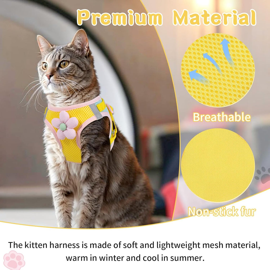 Cat Harness and Leash Set, Escape Proof Soft Vest Walk Yellow Small