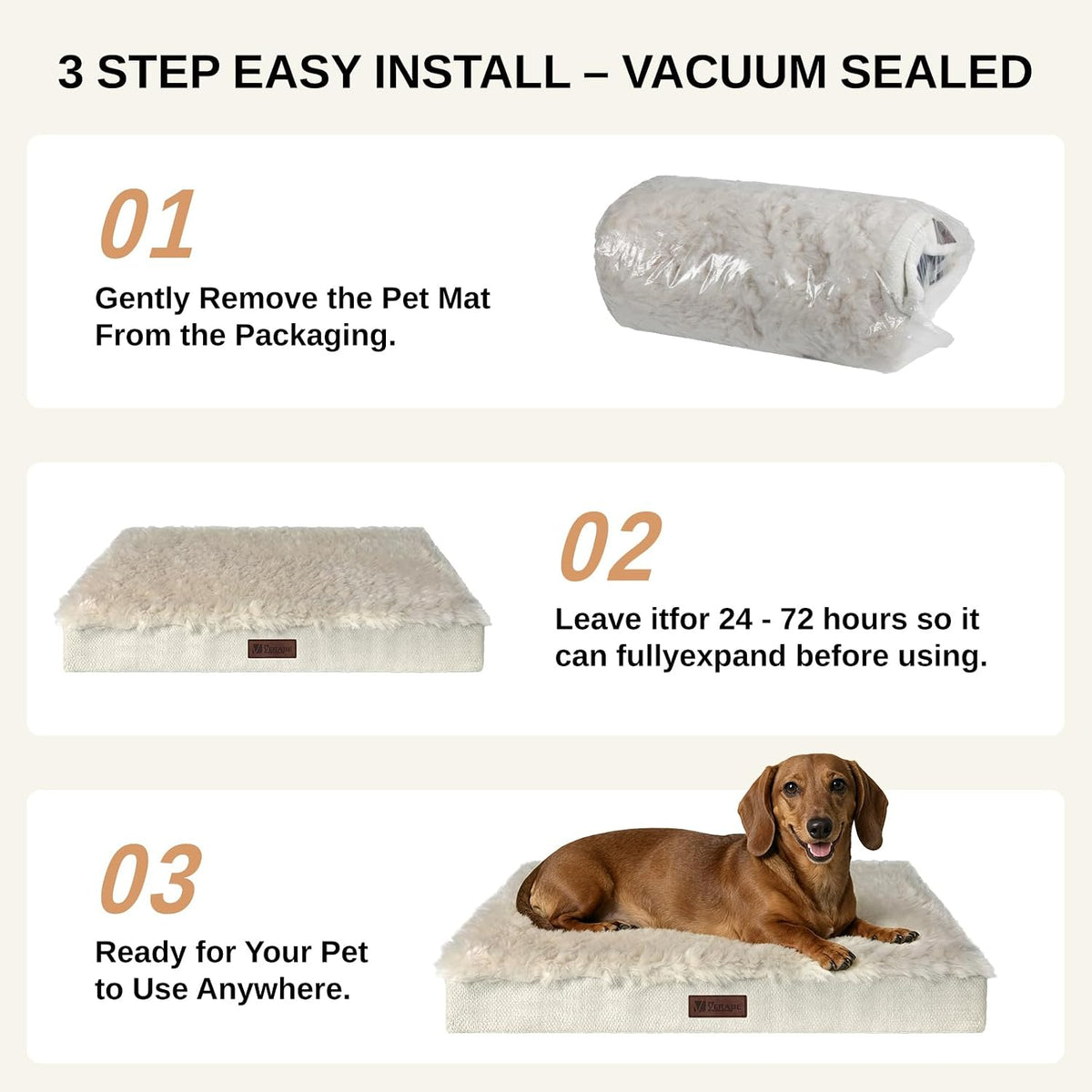 Orthopedic Dog Bed for Small Dogs, Egg Crate Foam, Non-Slip Bottom,Beige