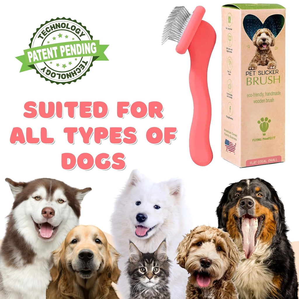 Slicker Brush for Dogs - Long Pin for Poodles, Doodles & Long Haired Dogs, Deshedding & Dematting Tool, Slicker Dog Brushes for Grooming (Coral, Flat Small)