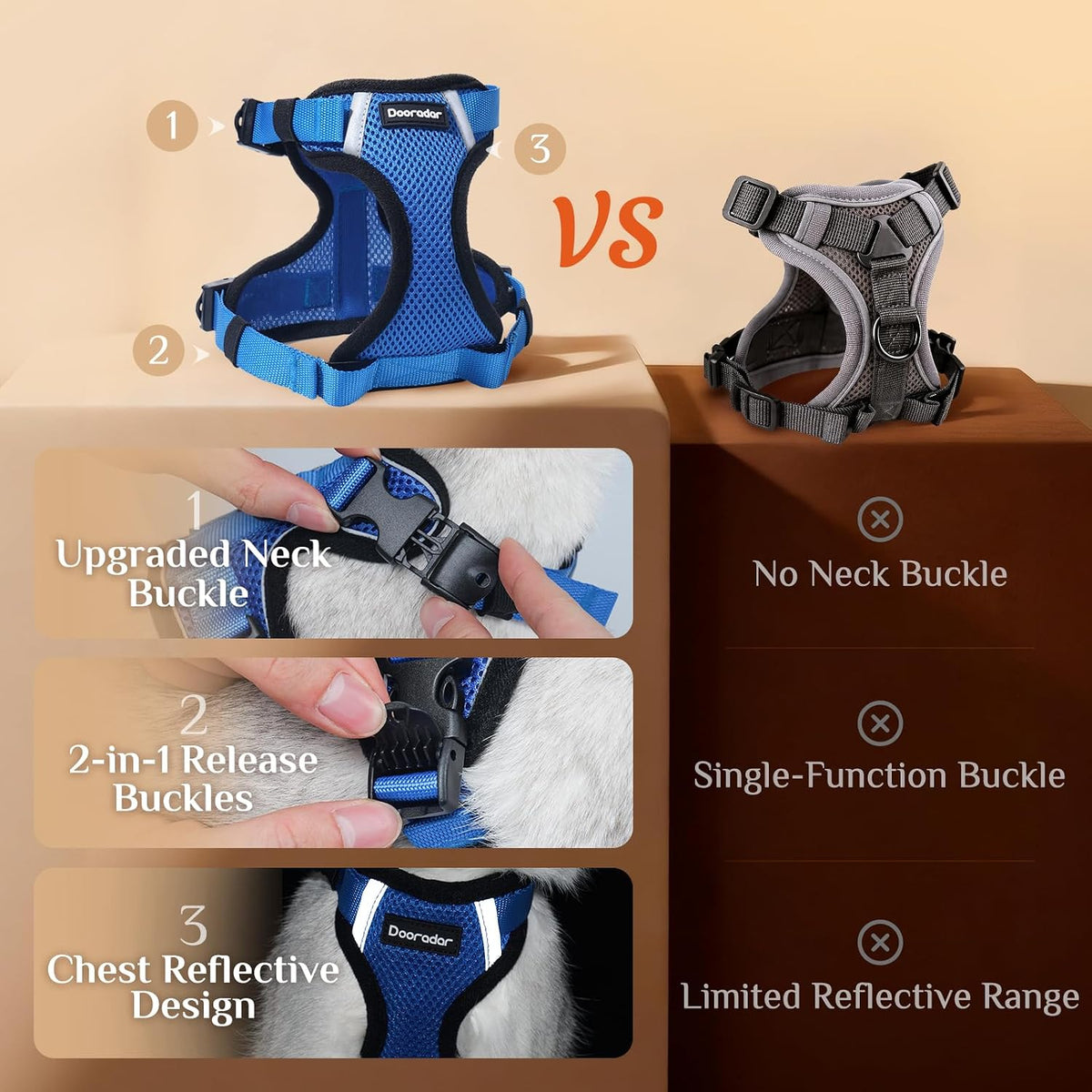 Dooradar Cat Harness and Leash Set with Neck Release Buckle, Royal Blue