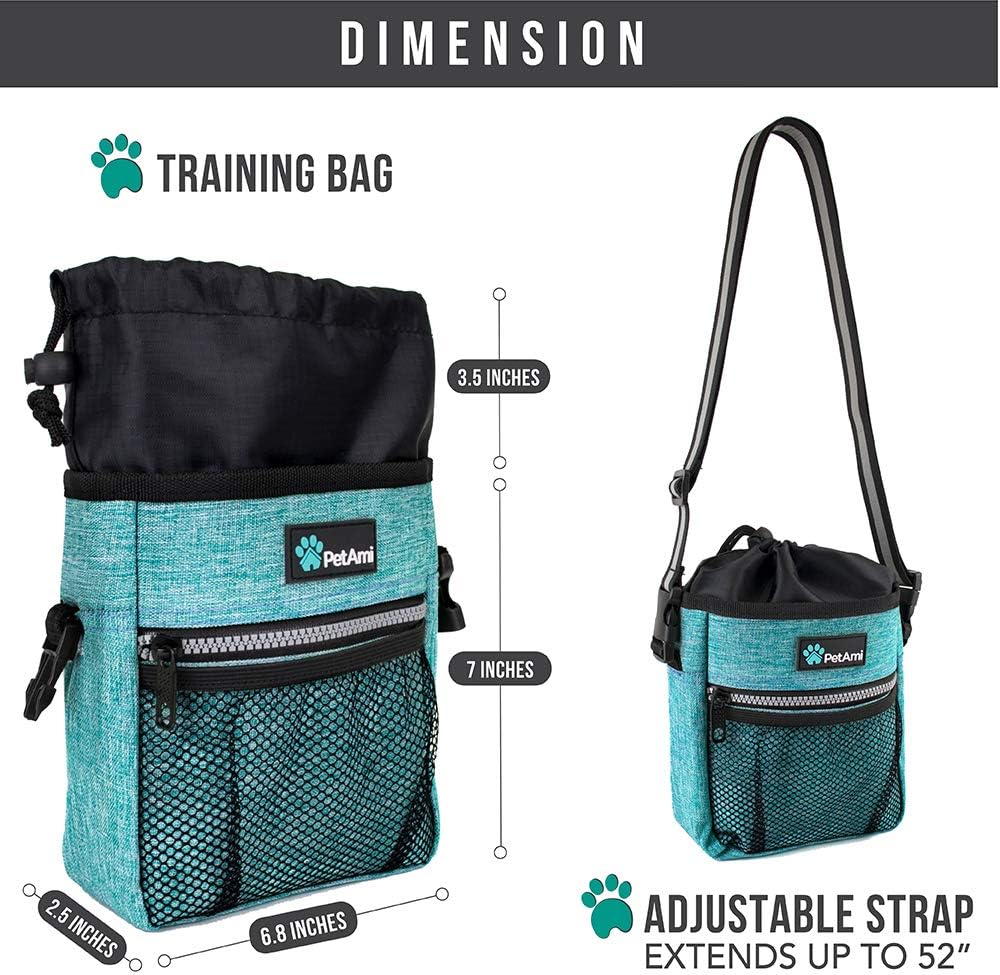 PetAmi Hands Free Dog Treat Pouch for Training and Walking, Teal Sea Blue