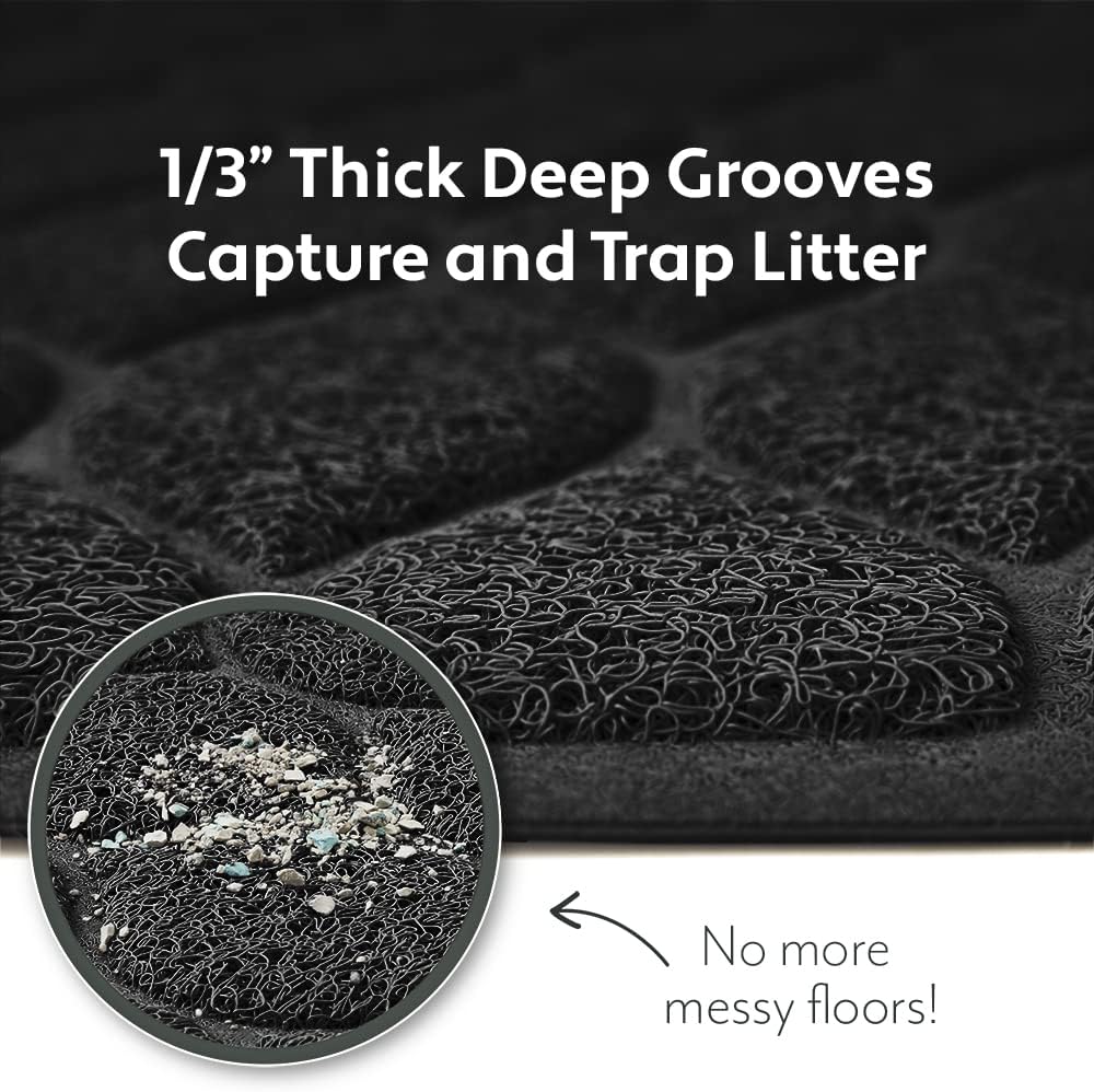 MIGHTY MONKEY Waterproof Cat Litter Box Mat, BPA Free, 24x17 Black | Easy Clean Floors, Textured Backing, Soft on Sensitive Kitty Paws, Cats Accessories, Less Waste, Stays in Place