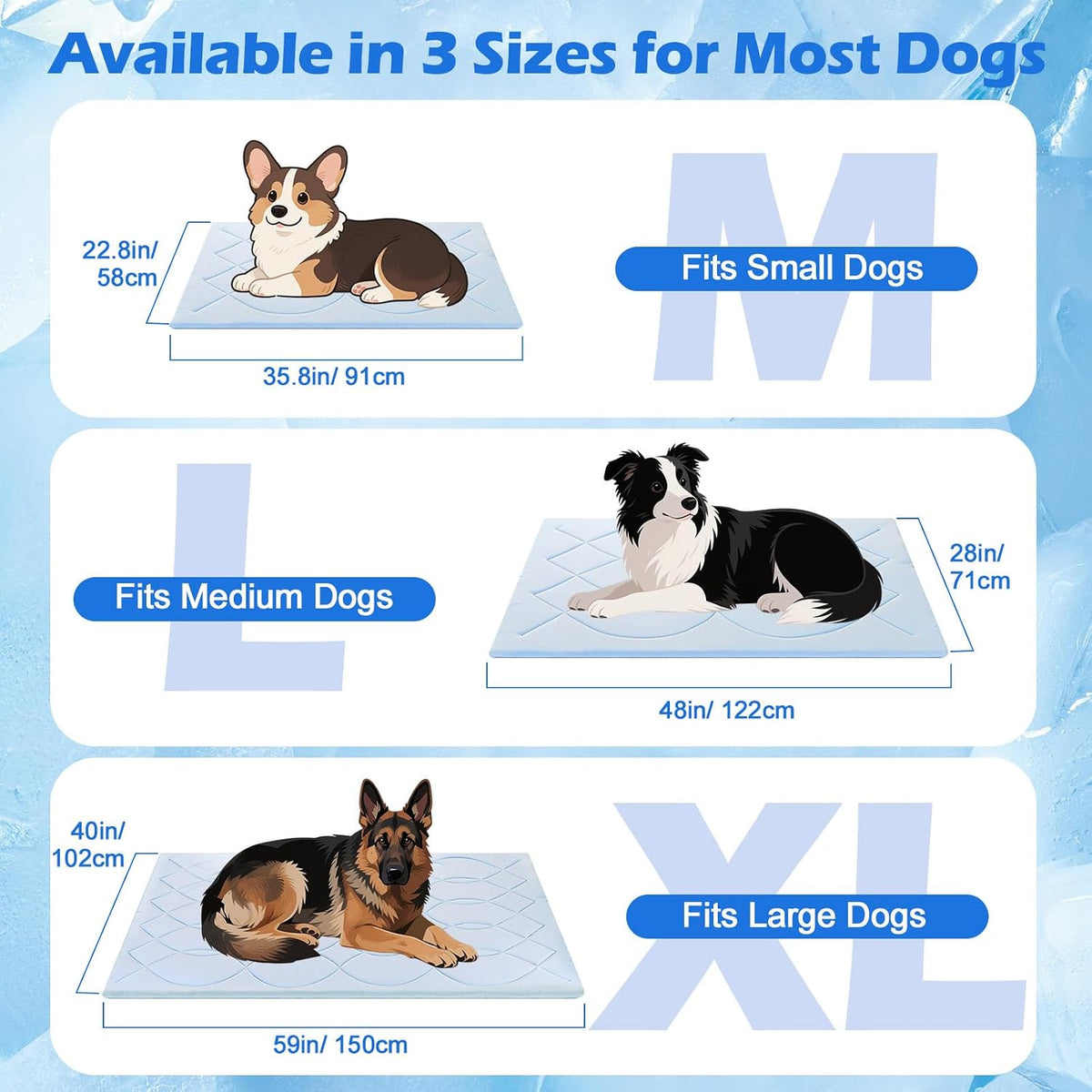 Q-Max>0.4 Dog Cooling Mat (Cool&Warm), 59''×40'', XL, Blue+Grey