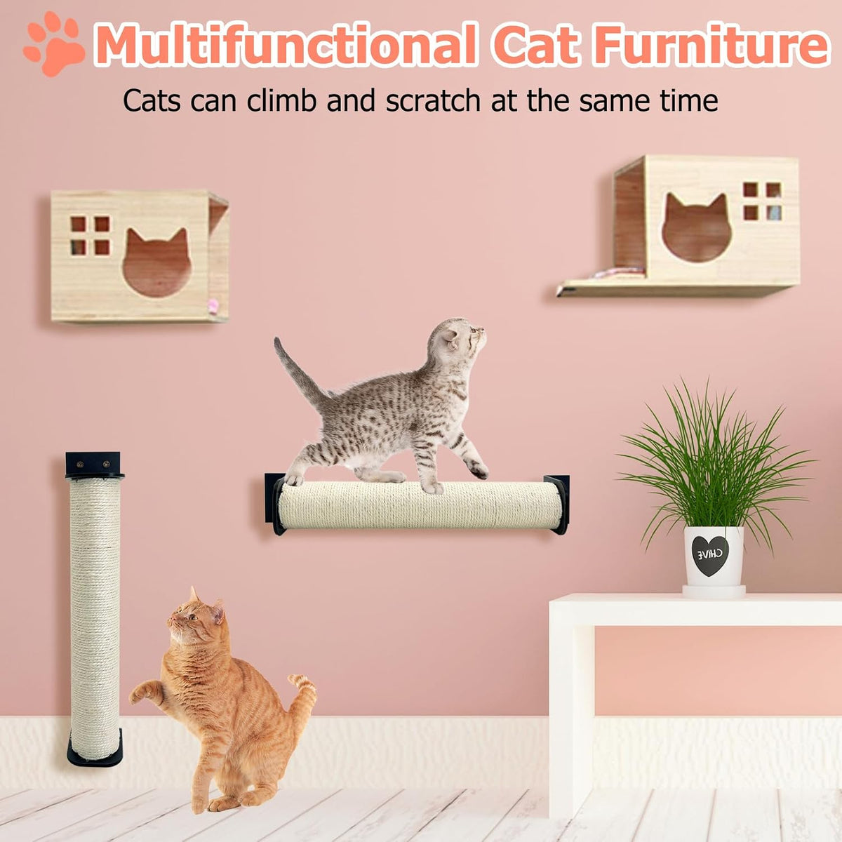 Cat Scratching Post Wall Mounted 2-in-1 Cage Mount Cat Scratcher