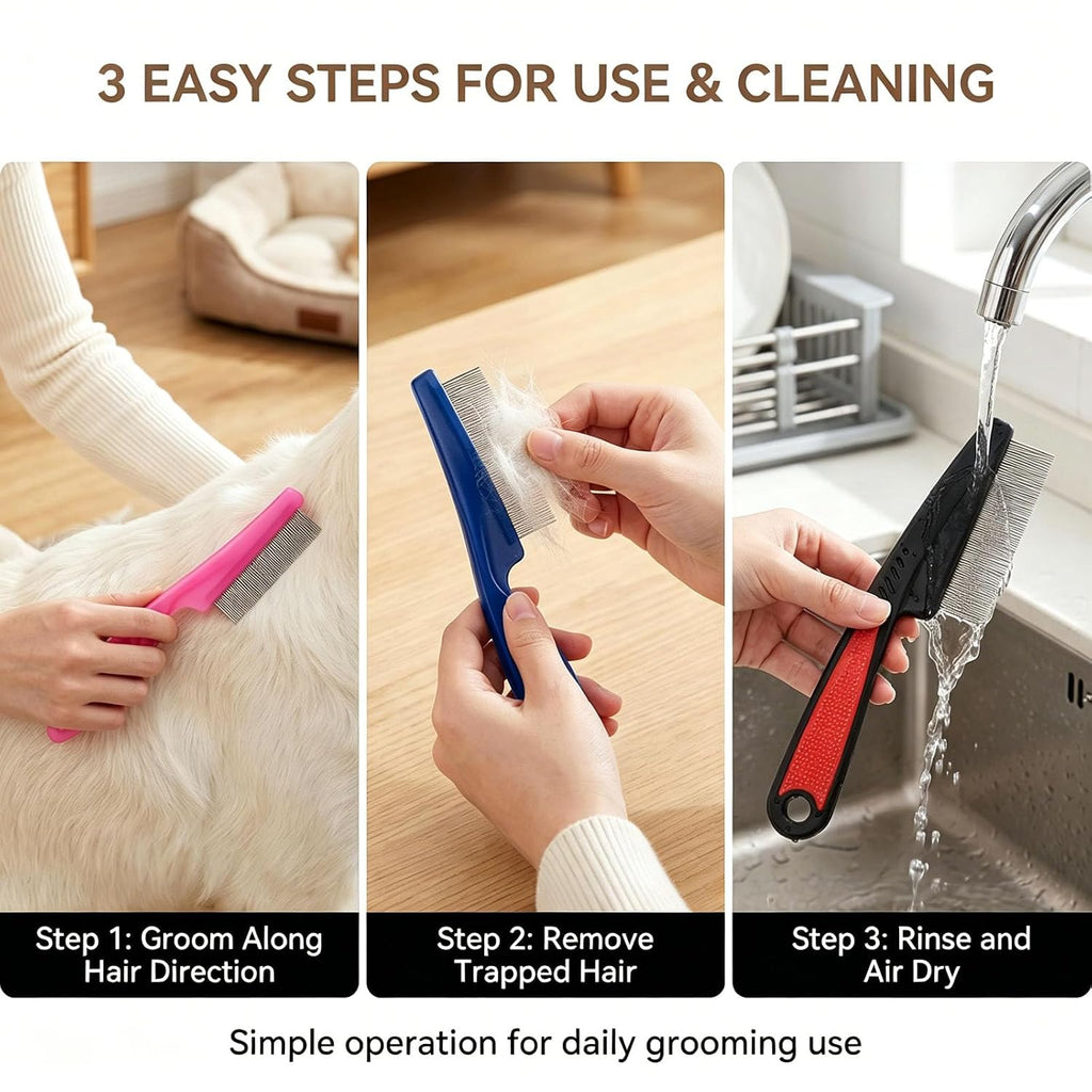 4 Pcs Detangling Pet Comb with Non-Slip Handle