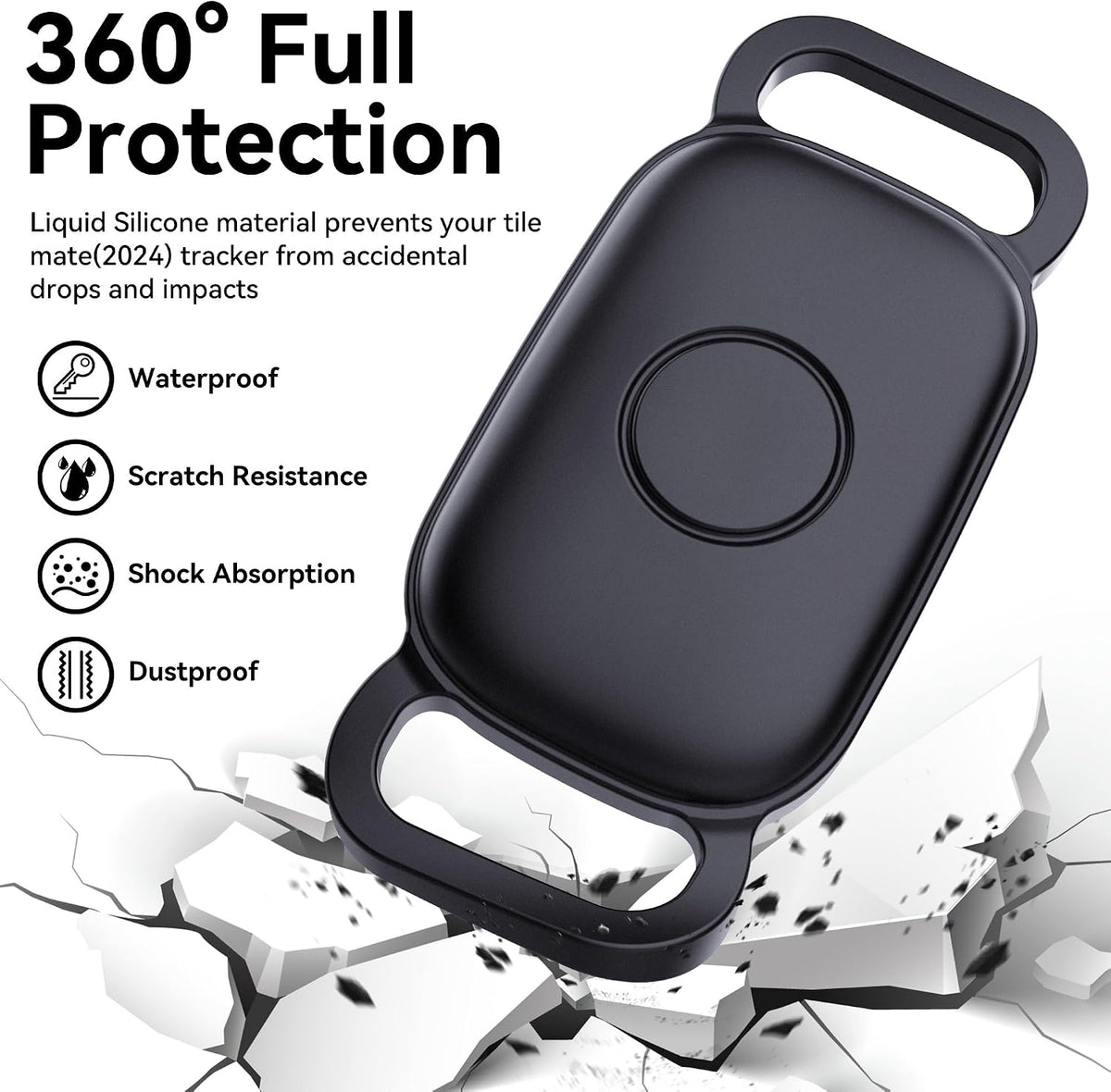 DDJ 2-Pack Waterproof Dog Collar Holder for Tile Life360 Pro Tracker–NOT for Tile Mate/Sticker, Silicone Cover for Tile Tracker Case Pet Collar, Shockproof and Scratch-Resistant, Lightweight, Black