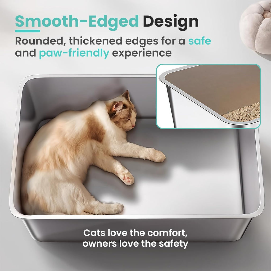 Extra Large Stainless Steel Cat Litter Box, 23.6"x15.7"x6"