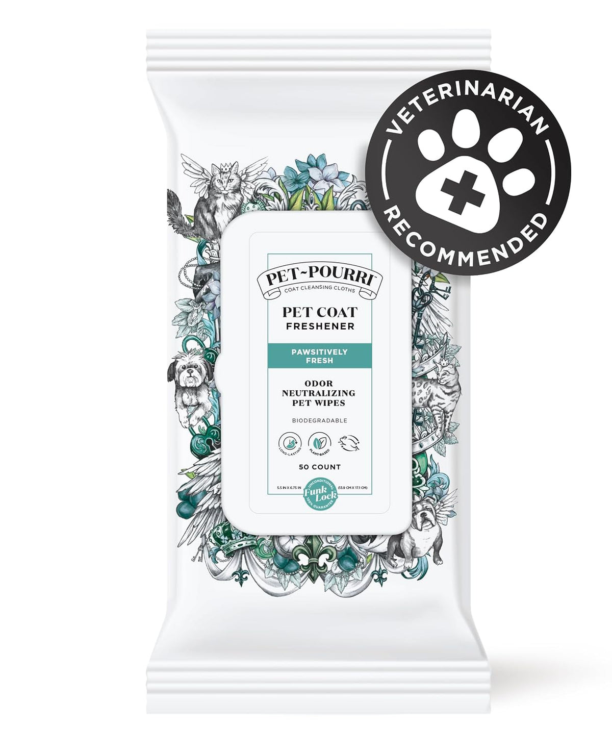 Pet-Pourri Pawsitively Fresh Deodorizing Pet Wipes, 50 Count