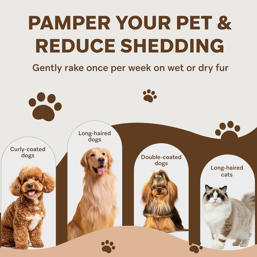 Undercoat Rake for Dogs - Professional Pet Shedding Dematting Comb with Wood Handle, Stainless Steel Blades for Pet Cats Dogs Matted Hair Tangles Removing
