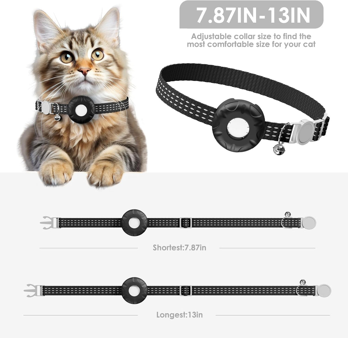 GPS Tracker for Cats-No Monthly Fee, Cat Tracker Compatible with Apple Find My App (Only iOS), Waterproof Real-Time Cat Collar Tracker for Pets,Kids,Luggage & Assets | 367-Day Battery Life|(Black)