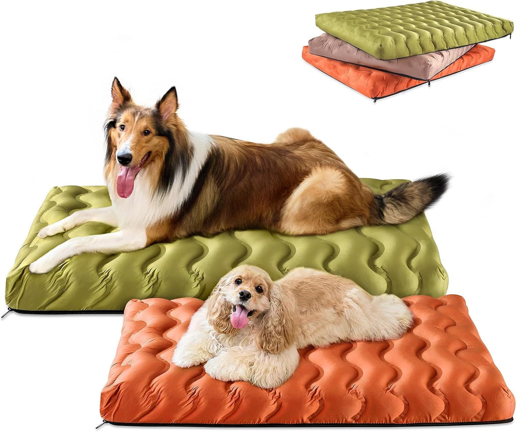 Washable Dog Bed, Cooling Dog Crate Bed Mat with Memory Foam, Water-Resistant Outdoor Dog Bed for Large Medium Small Dogs