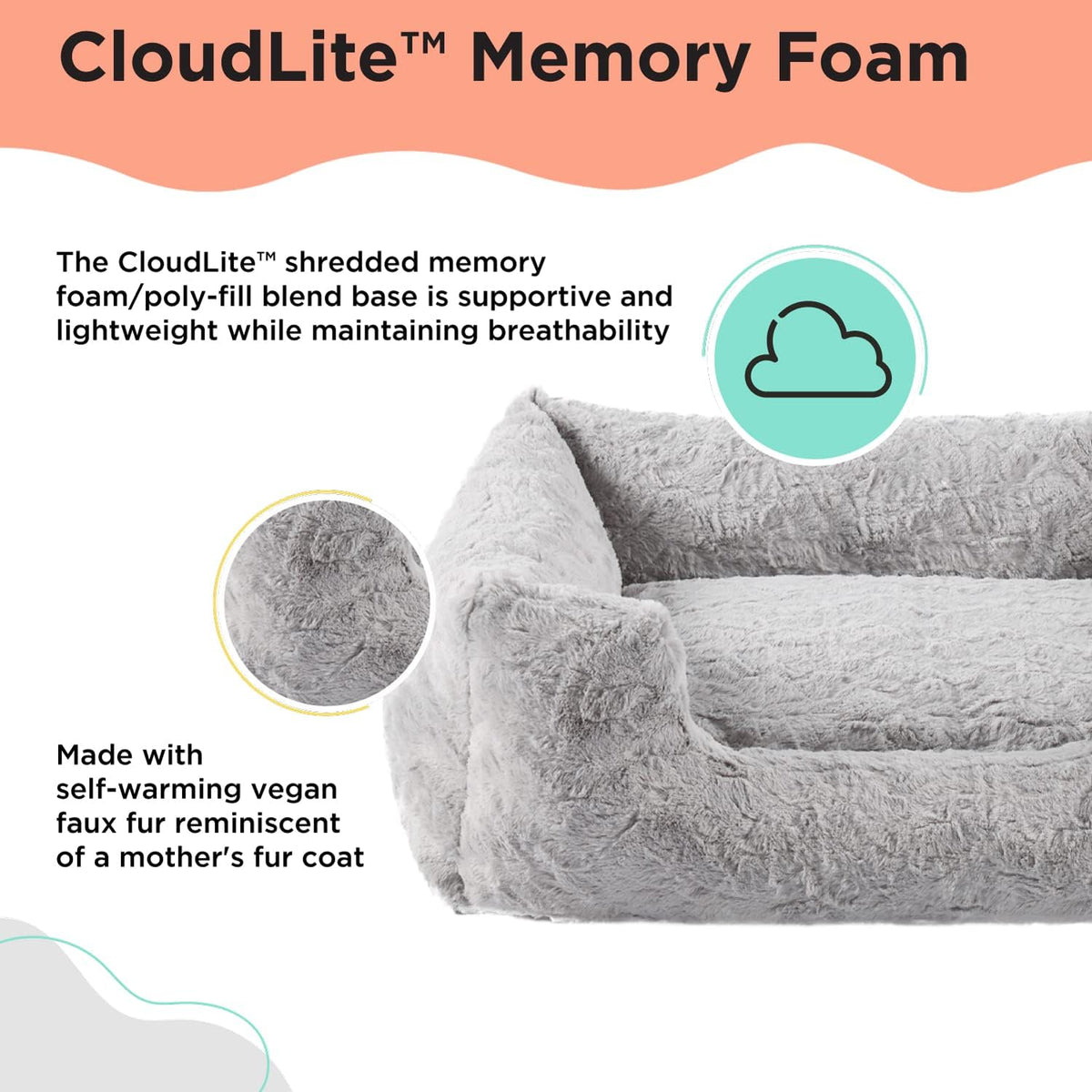 Best Friends by Sheri Lounge Dog Bed, Lux Faux Fur, Gray, 36" x 27"