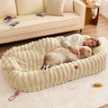 ChiXnuggle Orthopedic Human Dog Bed,Striped Faux Fur Washable Cover,Blanket