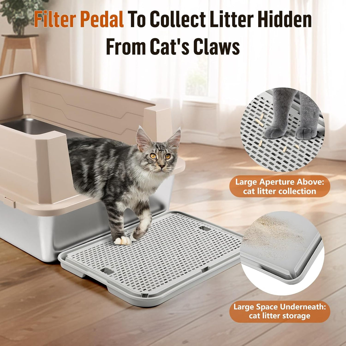 Cat Litter Box Step, Large Cat Litter Ramp with Filter Function, Light Grey