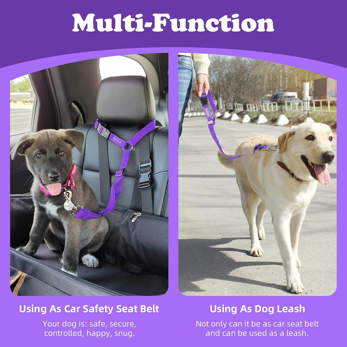 BWOGUE Dog Seat Belt for Car, Headrest Restraint Safety Lead, 1 Pack