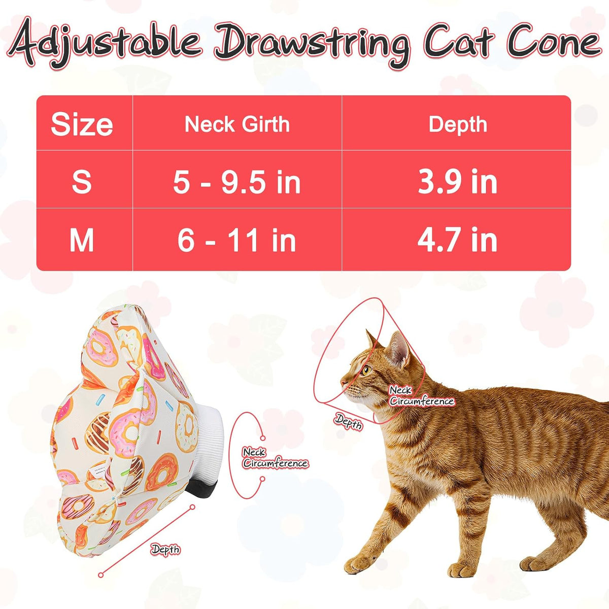 EXPAWLORER Cat Cone Collar Soft,Adjustable Waterproof Flower Style Neck
