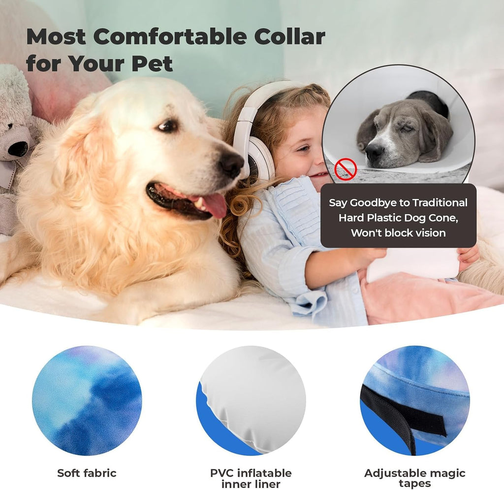 Inflatable Cone Collar for Dogs and Cats, Dog Neck Collar Recovery E-Collar Alternative After Surgery, Elizabethan Collar for Dogs Recovery