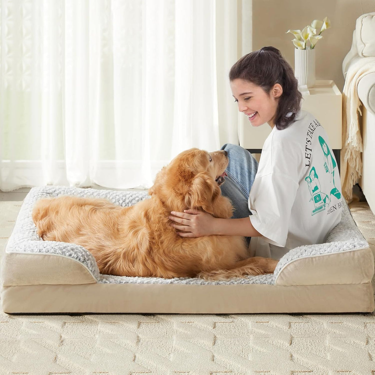 LEXTRO Orthopedic Dog Bed for Medium Dogs, Comfy Sleeping Dog Sofa Bed