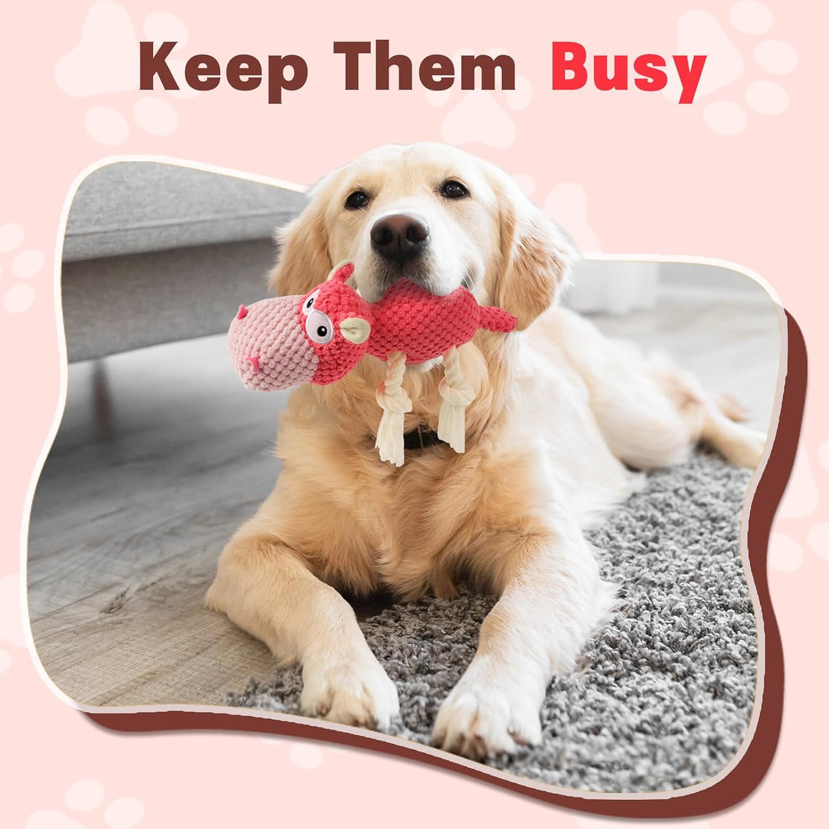 TOOPTATE Hippo Squeaky Dog Toy, Pink, Medium | Cute Plush Design, Rope Legs for Tugging, Helps Keep Dogs Busy, Suitable for Small, Medium, and Large Dogs