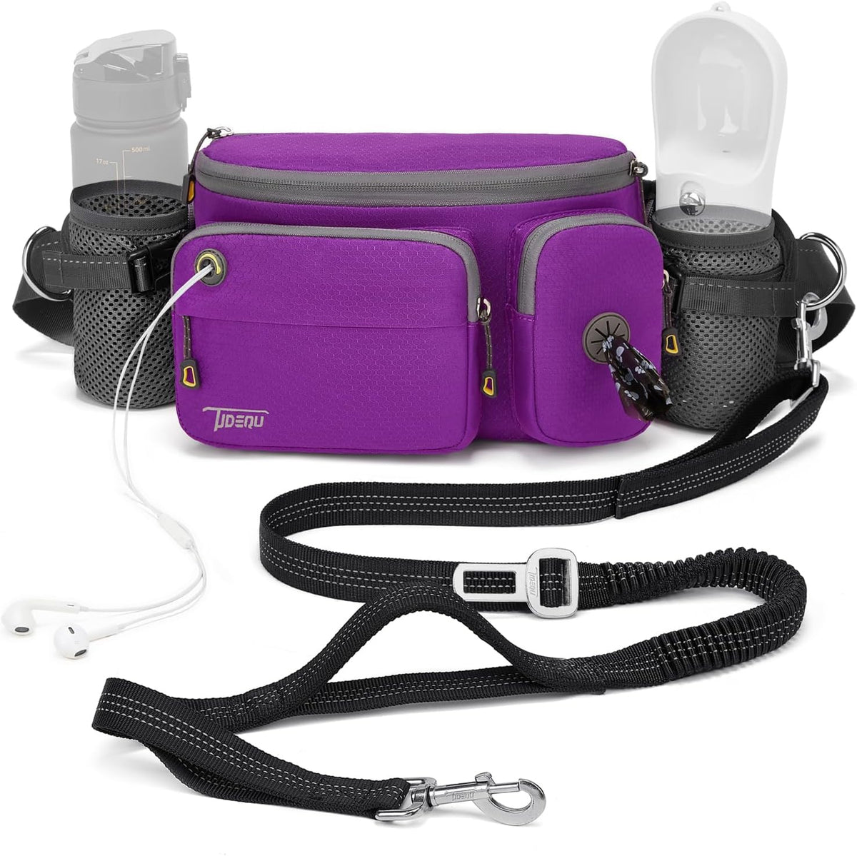 TUDEQU 4-in-1 Hands Free Dog Leash with Large Fanny Pack for Large Dogs
