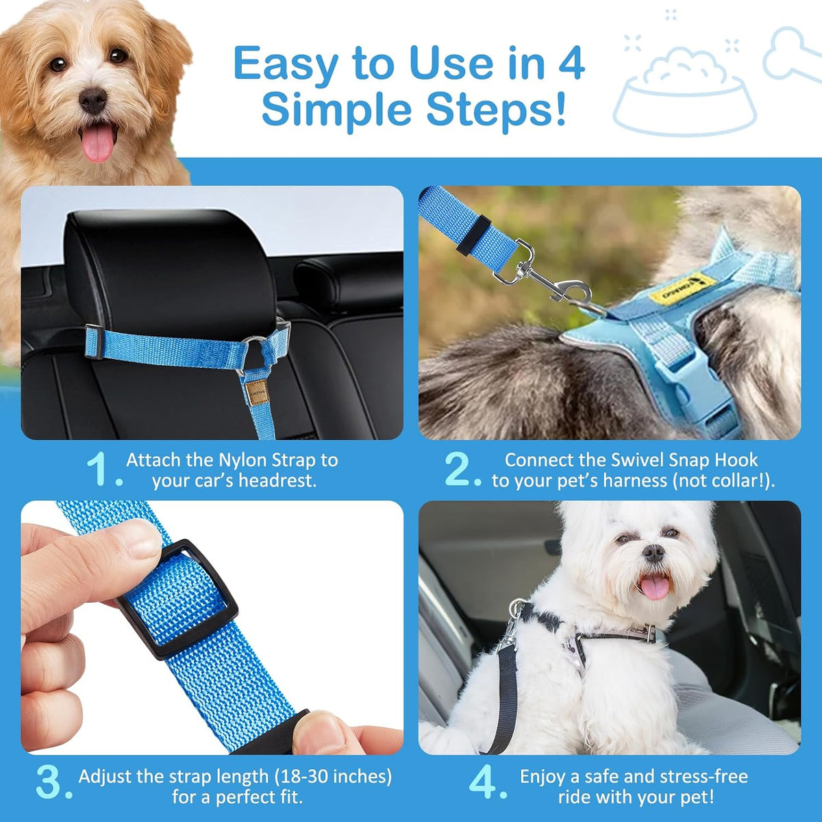 3 Pack Small Dog Belt for Car, Vehicle Headrest Restraint Harness for Pets