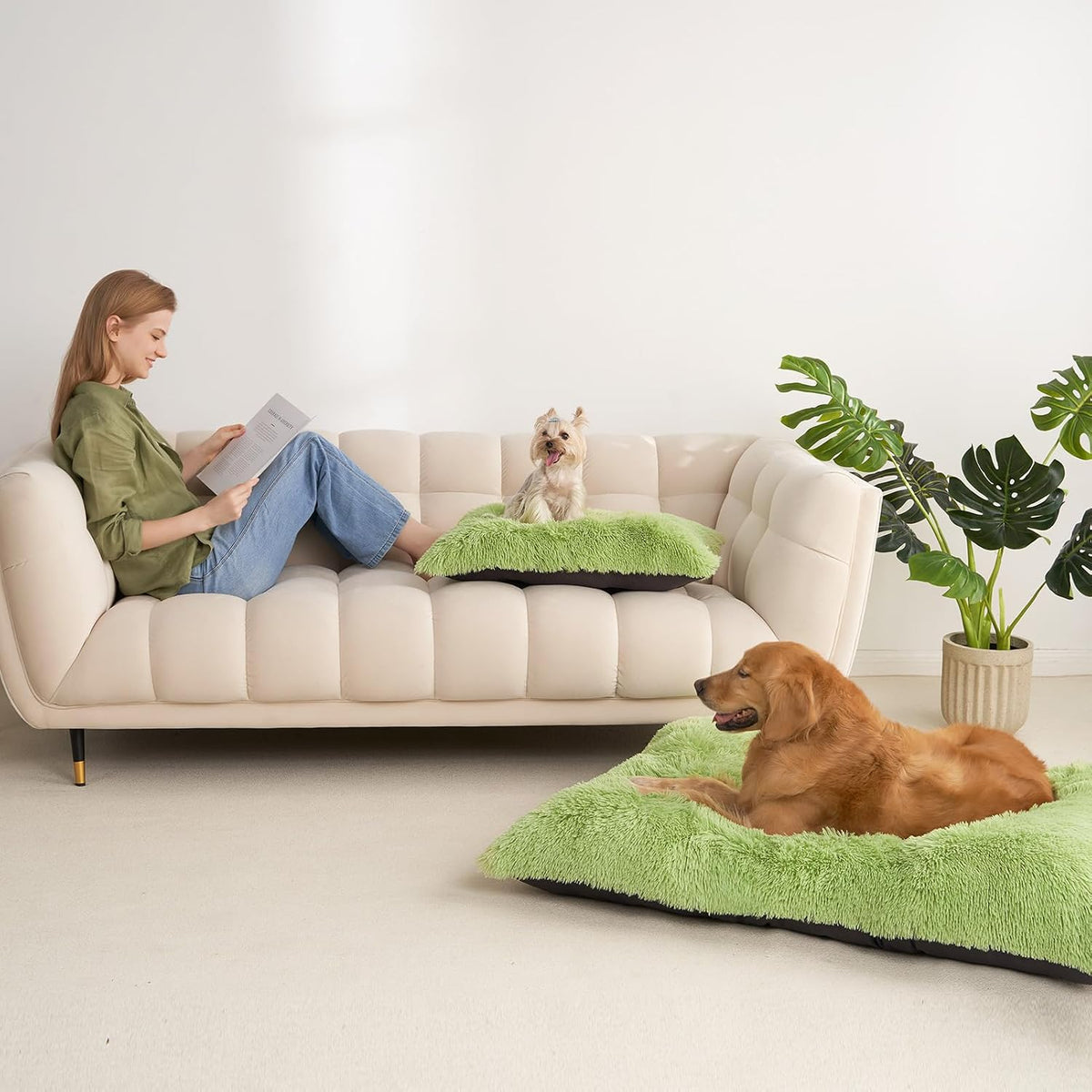 EHEYCIGA Fluffy Dog Crate Bed, Plush Extra Large Dog Pillow, Green