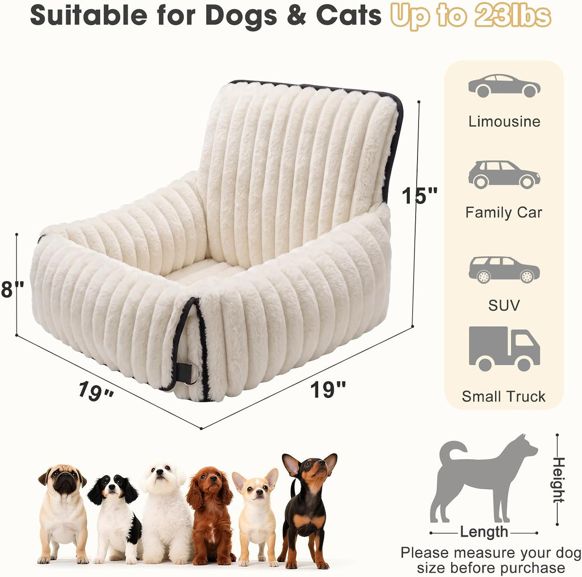MIXJOY 6-in-1 Dog Car Seat for Small/Medium Dogs up to 23 lbs, Beige