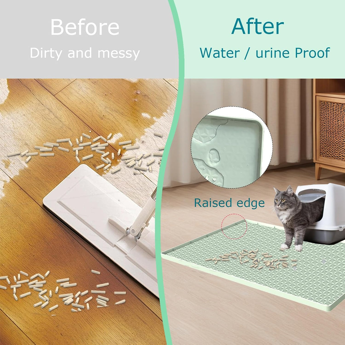 Cat Litter Mat for Litter Box, Silicone Large Cat Litter Trapping Mat - 51.2x25.6 in, Waterproof & Non-Slip, Durable & Easy Clean, Green