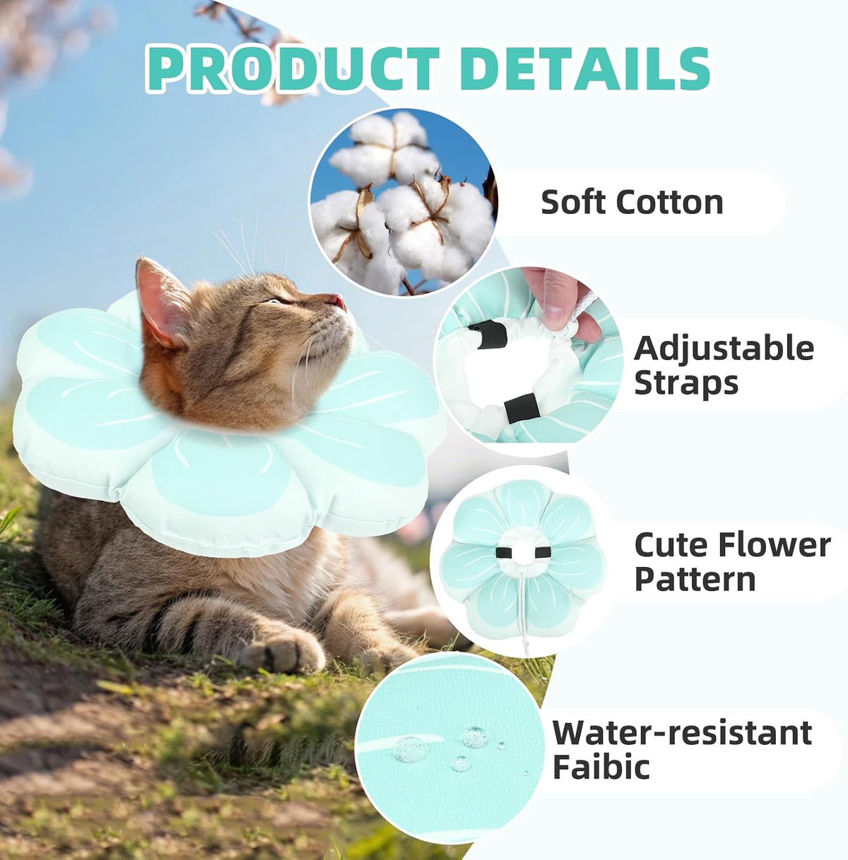 PUPTECK Cat Cone Collar, Soft Kitten Recovery Collar, Lightweight Anti-Bite Lick Elizabethan e Collar for Cats Puppy After Surgery, Blue M