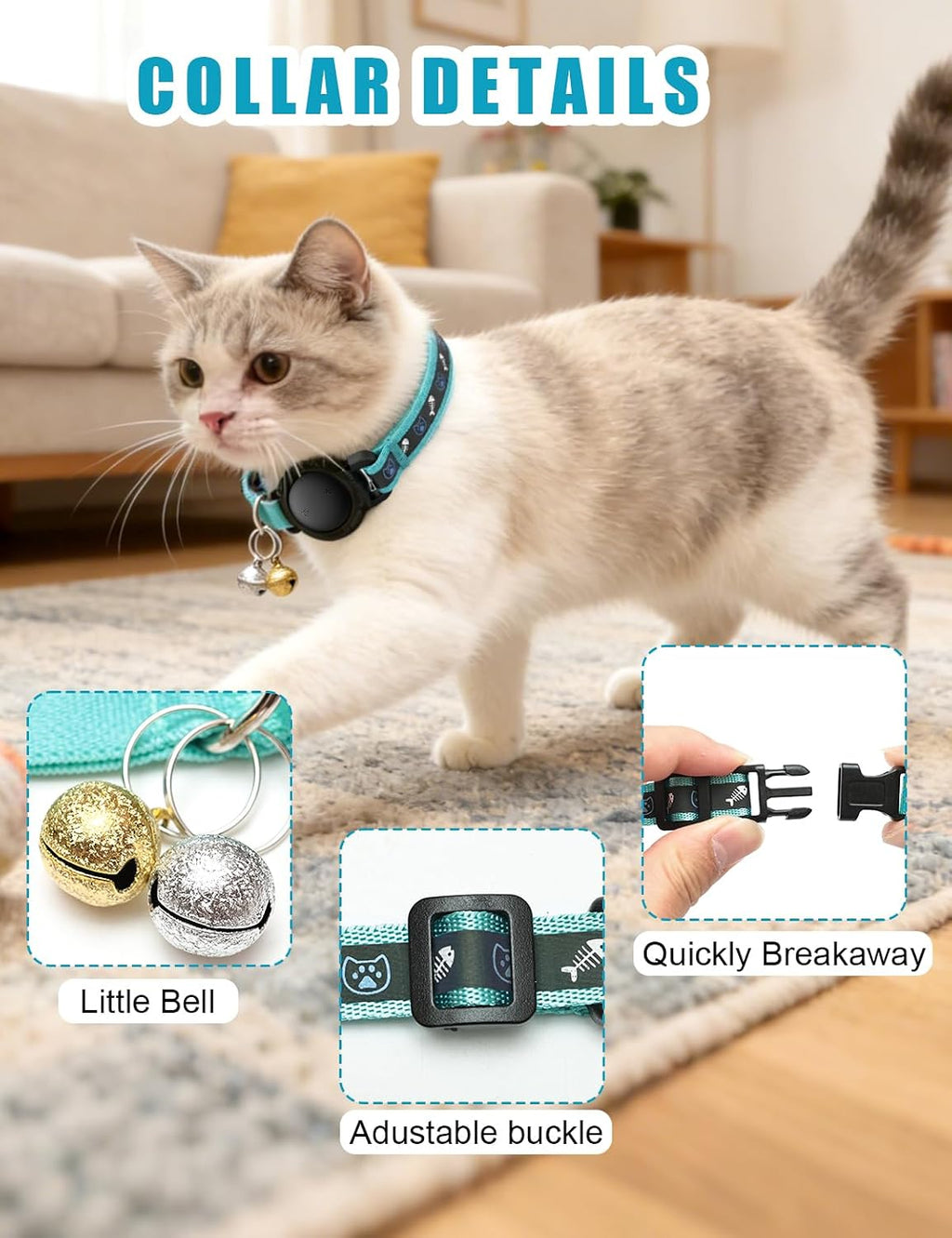 GPS Cat Tracker Collar No Subscription, Real-Time Activity Tracking Blue