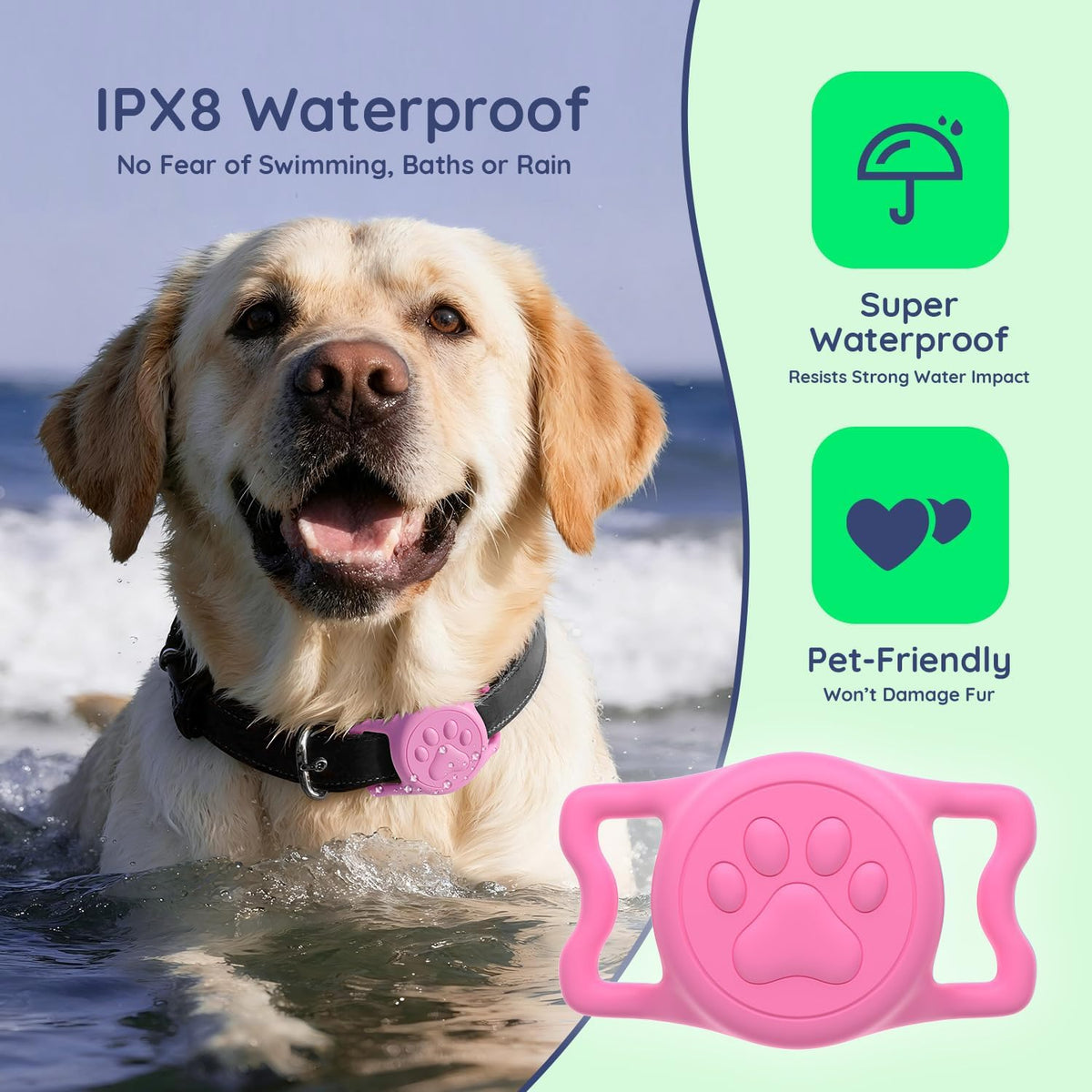 IP68 Waterproof Dog AirTag Holder for Dog Collar, Soft, Stretchy Silicone
