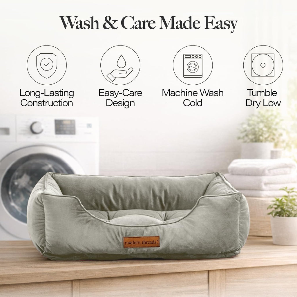 Modern Threads Luxury Dog Bed - Comfortable Tufted Velvet Cushion for Small to Large Dogs - Machine Washable - Durable & Cute Sleep Space for Pets - Pamper Your Pet with Cozy Beds - Light Grey