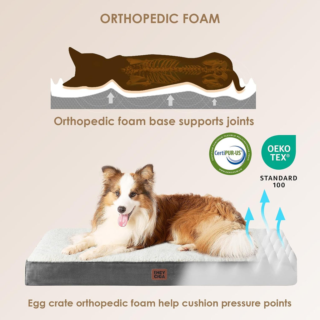 EHEYCIGA Orthopedic Dog Bed Large with Removable Washable Cover, 47IN Beige