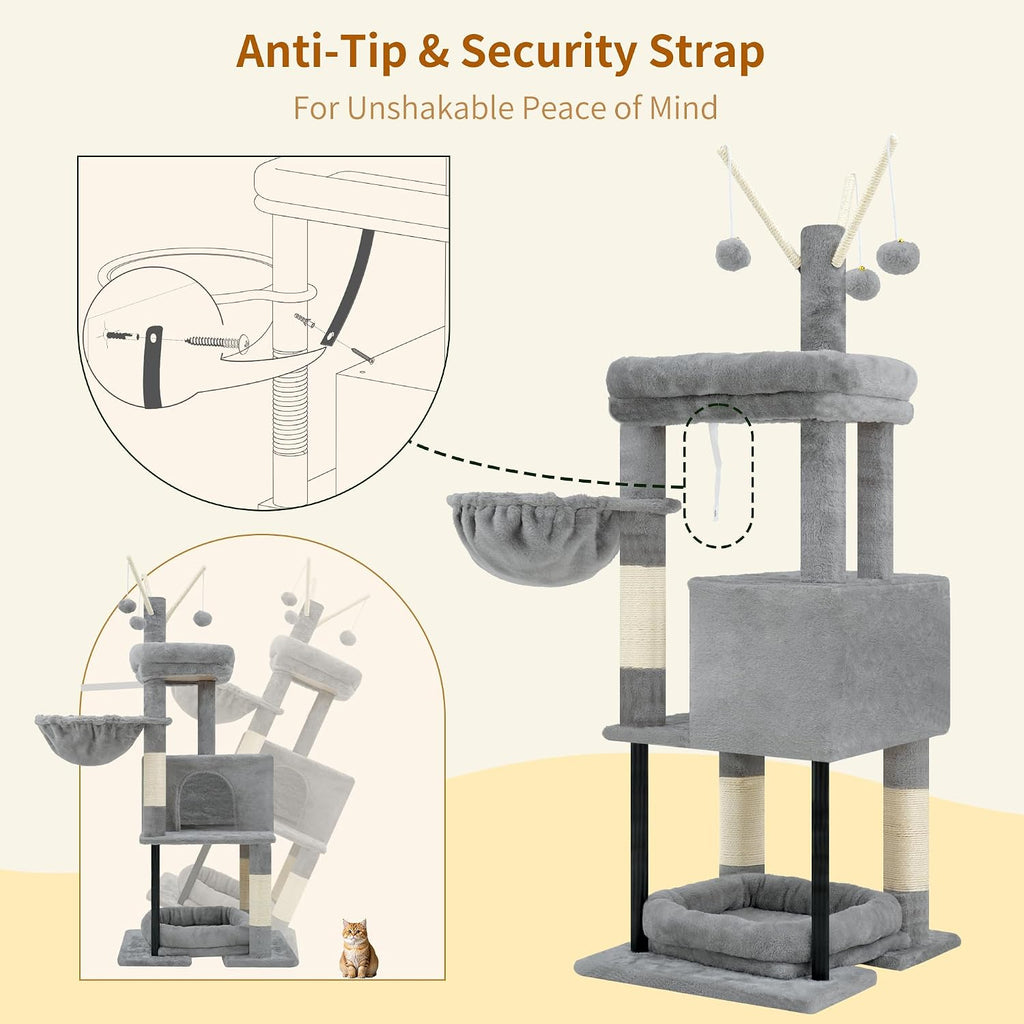 Heybly Cat Tree, 45.3" Cat Tower for Indoor Cats with Large Perch HCT202SW