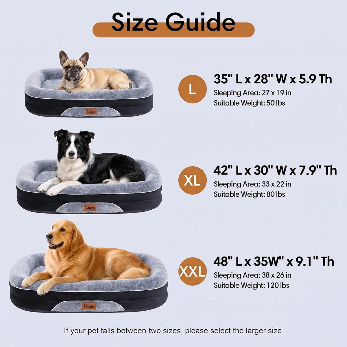 Orthopedic Dog Beds Large Sized Dog, Washable Dog Bed, 48" L, Black