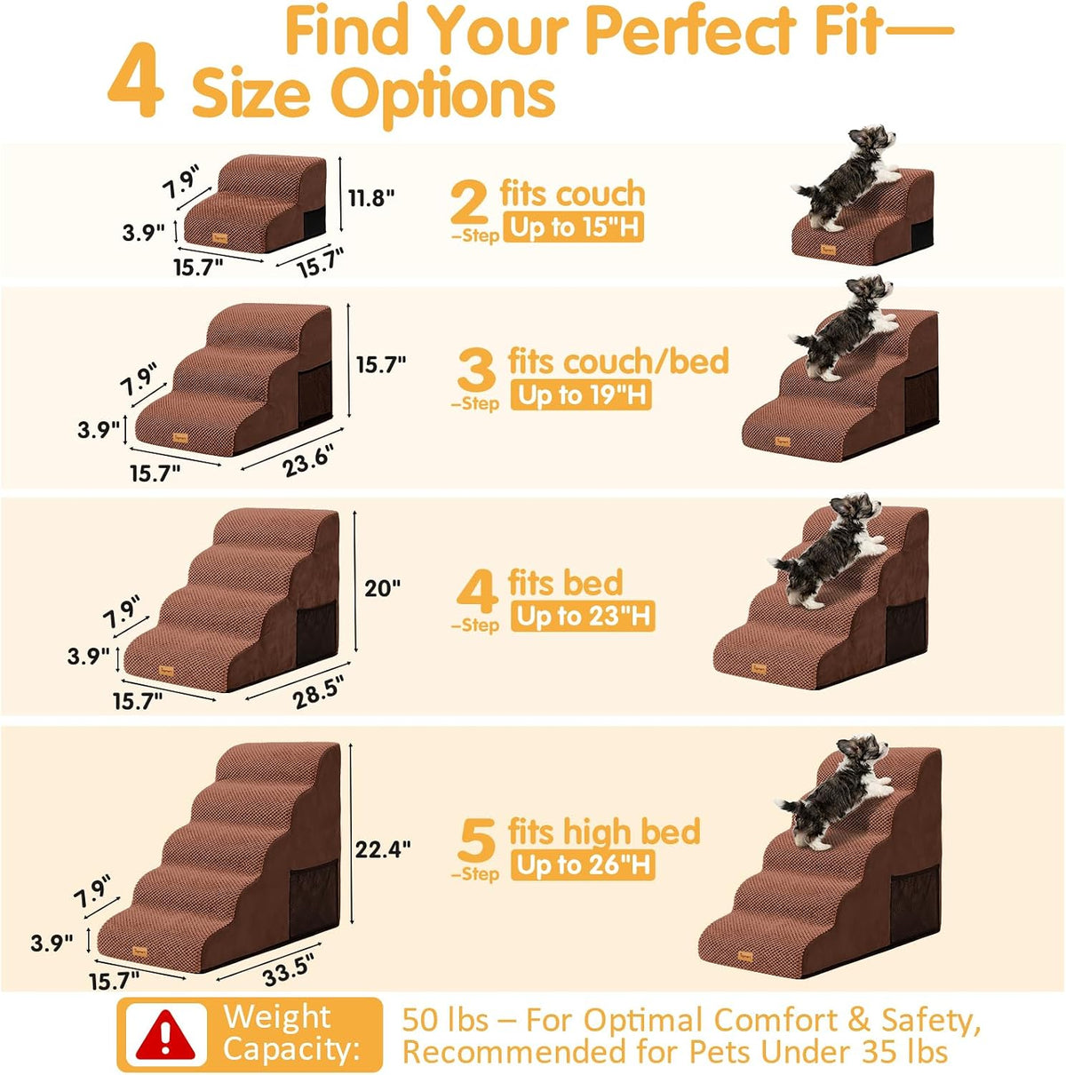 Topmart High Density Foam Dog Steps 4 Tiers, Extra Wide Deep Pet Steps