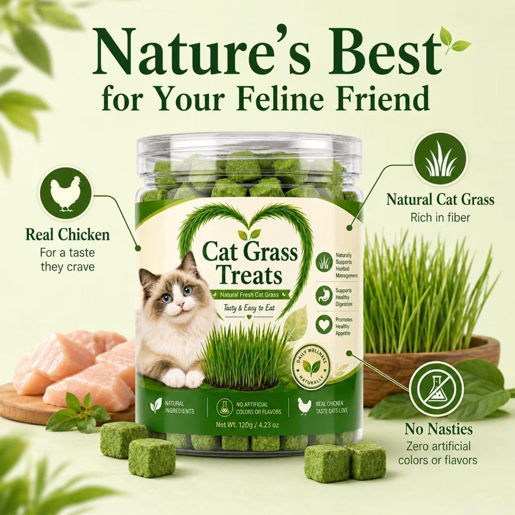 Cat Grass Treats for Indoor Cats, Natural Hairball Control Snacks with Catnip, Healthy Chewable Grass Pellets for Digestive Support