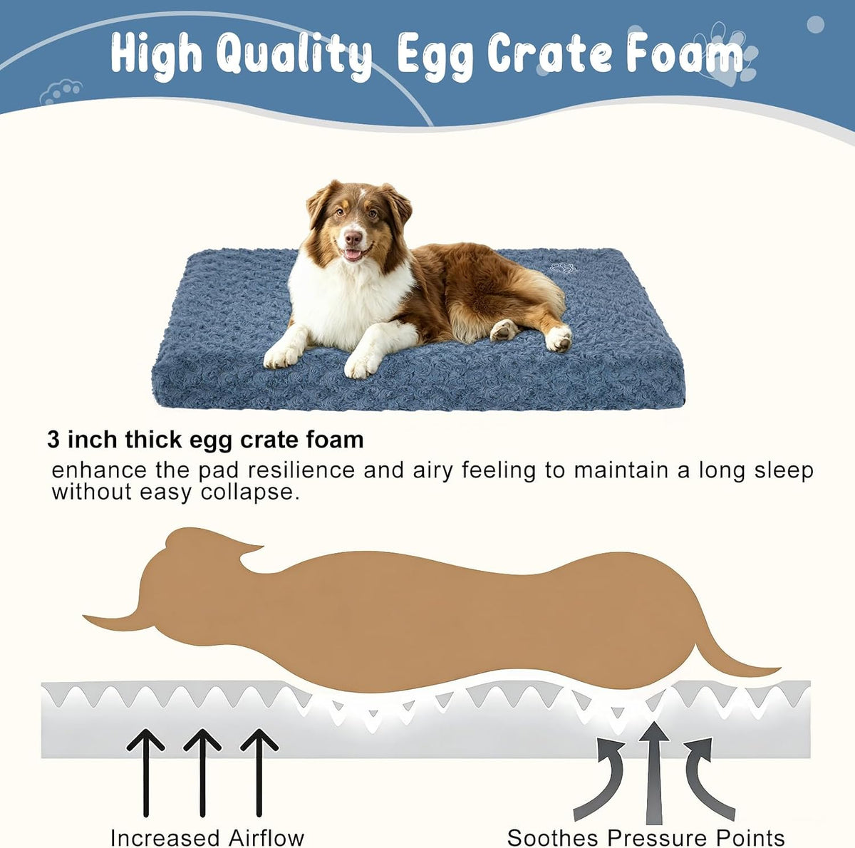 EMPSIGN Dog Bed Mat Crate Pad Mattress, Ultra Soft Pet Kennel, Navy, Large