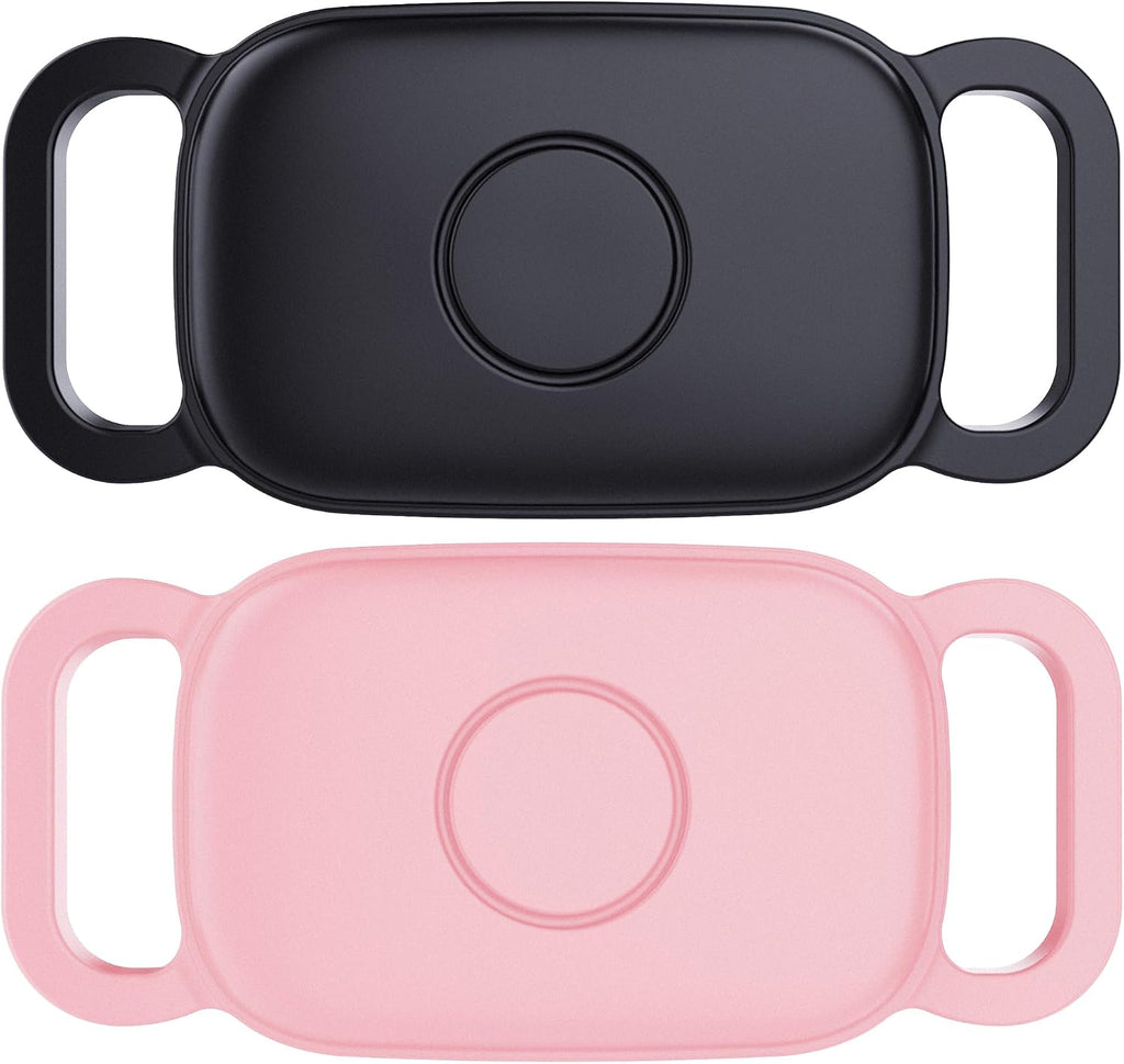 2-Pack Waterproof Dog Collar Holder for Tile Life360 Pro Tracker–NOT for Tile Mate/Sticker, Silicone Cover for Tile Tracker Case Pet Collar, Shockproof and Scratch-Resistant, Lightweight, Black+Pink