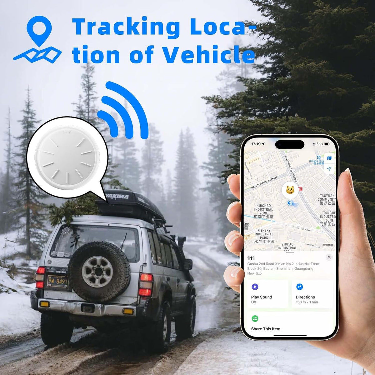 GPS Tracker for Vehicles, 1PCS Tracker Device for Vehicles No Subscription No Monthly Fee, Magnetic Real-Time Car Tracker Device Hidden, Work with Find My (iOS Only), GPS Trackers for Cars Kids Dogs