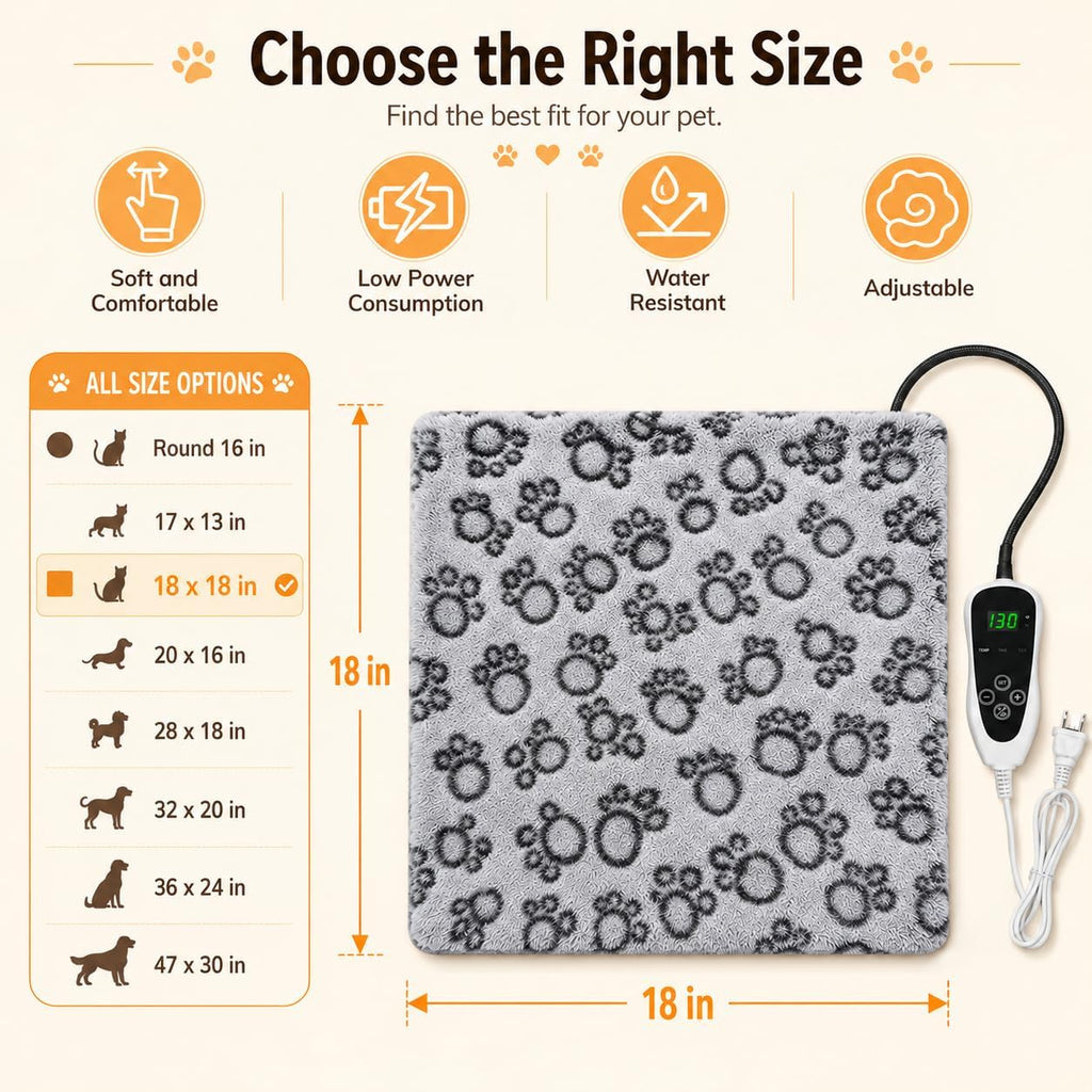 GOLOPET Cat Heating Pad 18x18 in UL/MET Dual Security Certification-Grey